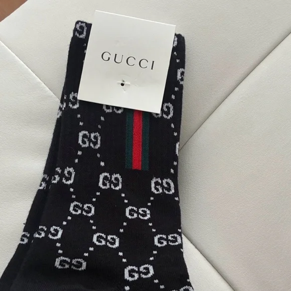 Gucci Black Socks with White Logo Pattern - Picture 3 of 3